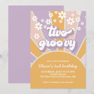 Retro Twee Groovy Sunshine madeliefje paars Kaart