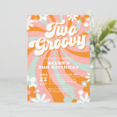 Retro Twee Groovy Tweede Verjaardag Kaart (Staand voorkant)