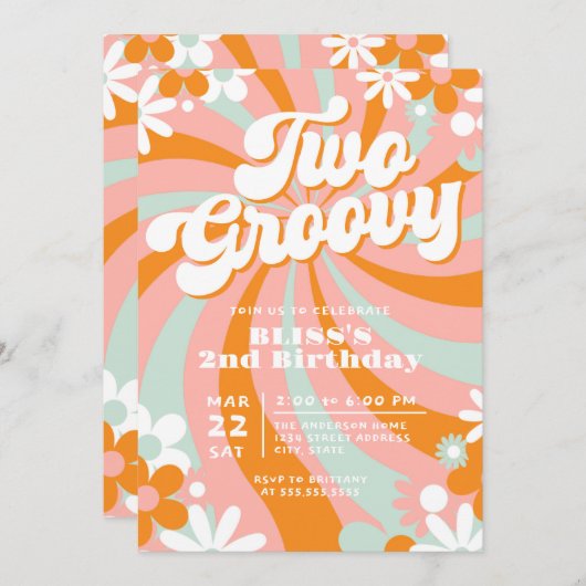 Retro Twee Groovy Tweede Verjaardag Kaart (Voorkant / Achterkant)