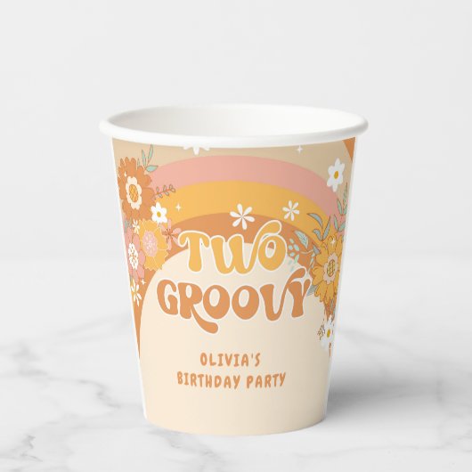 Retro twee groovy verjaardagsbekertjes papieren bekers (Voorkant)
