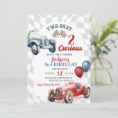 Retro twee snelle 2 nieuwsgierige race auto jongen kaart (Staand voorkant)