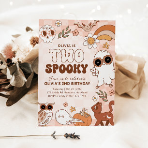 Retro Twee Spooky Halloween Verjaardag Uitnodiging