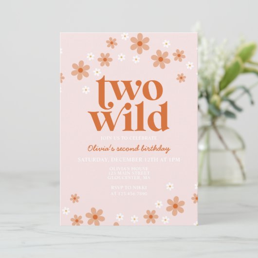 Retro twee wilde daisy boho tweede verjaardag kaart (Staand voorkant)