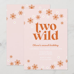 Retro twee wilde madeliefje boho tweede verjaardag kaart