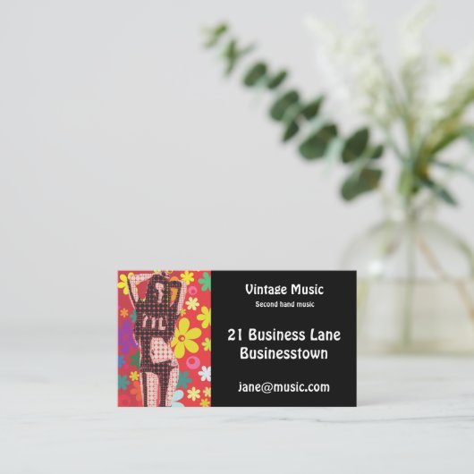  retro-tweeduizend muziekopslagwinkel visitekaartje (Staand voorkant)
