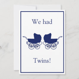 Retro Tweeling Baby Aankondiging Blauw