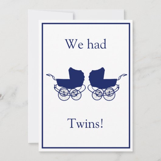 Retro Tweeling Baby Aankondiging Blauw (Voorkant)