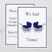 Retro Tweeling Baby Aankondiging Blauw (Voorkant / Achterkant)