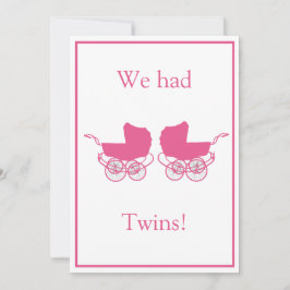 Retro Tweeling Baby Aankondiging Roze