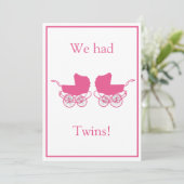 Retro Tweeling Baby Aankondiging Roze (Staand voorkant)