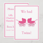 Retro Tweeling Baby Aankondiging Roze (Voorkant / Achterkant)