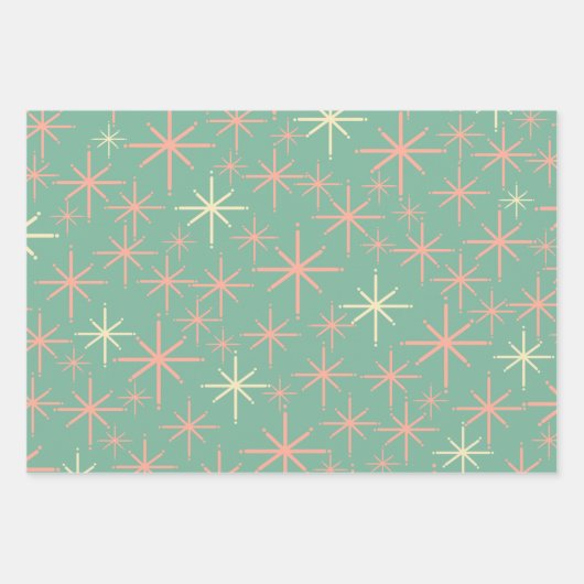 Retro Twinking Stars Patroon Blauwgroen Roze Inpakpapier Vel (Voorkant)