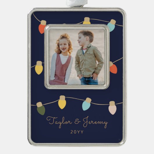 Retro Twinkle Lights Verzilverd Omlijst Ornament (Voorkant)