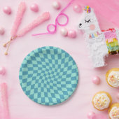 Retro Twist Blue Checkerboard met kaars Papieren Bordje (Feest)