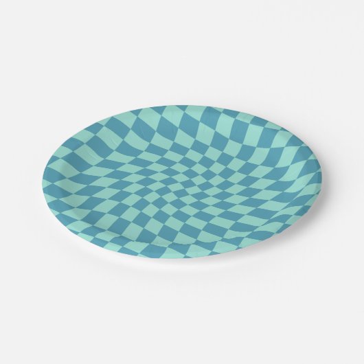 Retro Twist Blue Checkerboard met kaars Papieren Bordje (Gekanteld)