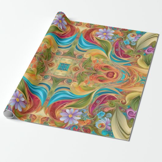Retro Twisted Swirled Organic Hippy Cadeaupapier (Uitgerold)