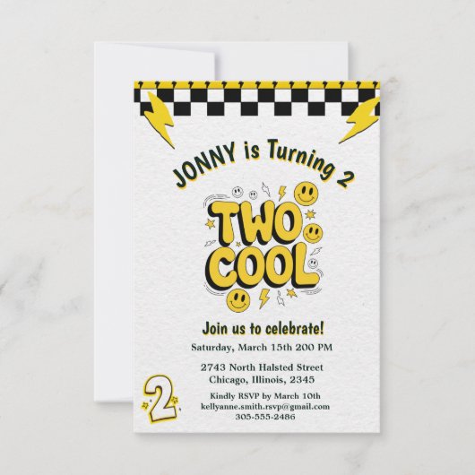 Retro Two Cool 2nd Birthday Party  Kaart (Voorkant)