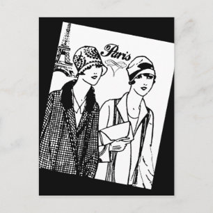 Retro Two Girls in Parijs Briefkaart