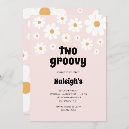 Retro Two Groovy 70's Style Birthday Kaart (Voorkant / Achterkant)