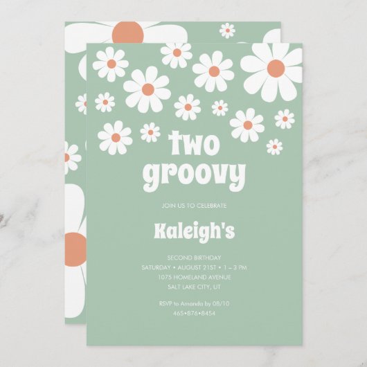 Retro Two Groovy 70's Style Birthday Uitnodiging (Voorkant / Achterkant)