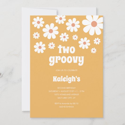 Retro Two Groovy 70's Style Birthday Uitnodiging (Voorkant)
