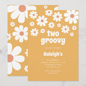 Retro Two Groovy 70's Style Birthday Uitnodiging (Voorkant / Achterkant)