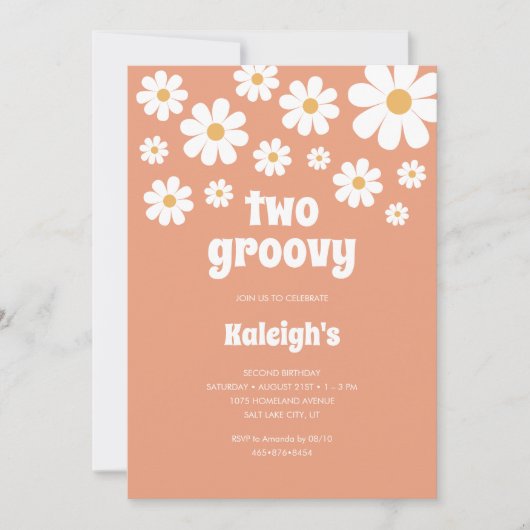 Retro Two Groovy 70's Style Birthday Uitnodiging (Voorkant)