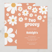 Retro Two Groovy 70's Style Birthday Uitnodiging (Voorkant / Achterkant)
