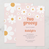 Retro Two Groovy 70's Style Birthday Uitnodiging (Voorkant / Achterkant)