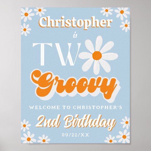 Retro Two Groovy Boys 2de verjaardag Welkom Poster (Voorkant)