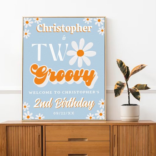 Retro Two Groovy Boys 2de verjaardag Welkom Poster