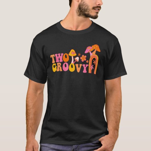 Retro Two Groovy Cool 2e verjaardag Matching T-shirt (Voorkant)