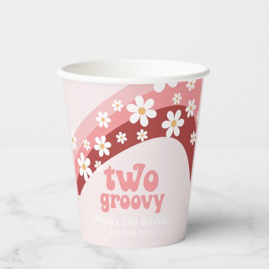 Retro Two Groovy daisy boho floral 2e verjaardag Papieren Bekers (Voorkant)