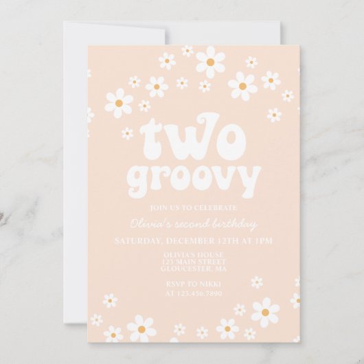 Retro Two Groovy daisy boho florale tweede verjaar Kaart (Voorkant)