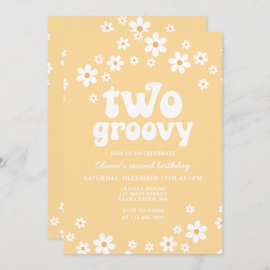 Retro Two Groovy daisy boho florale tweede verjaar Kaart (Voorkant / Achterkant)