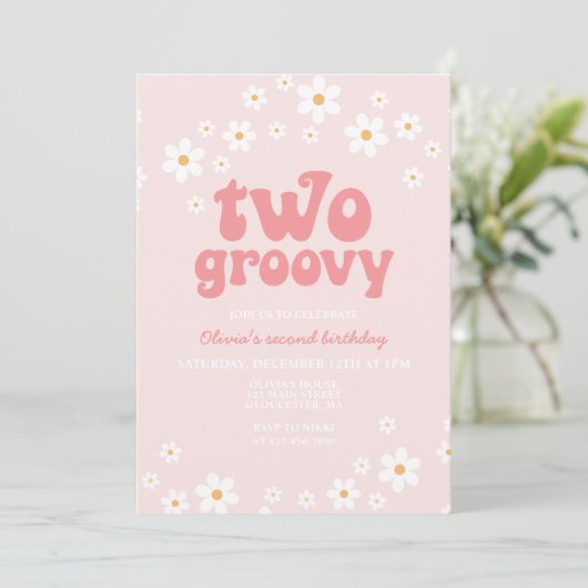 Retro Two Groovy daisy boho florale tweede verjaar Kaart (Staand voorkant)