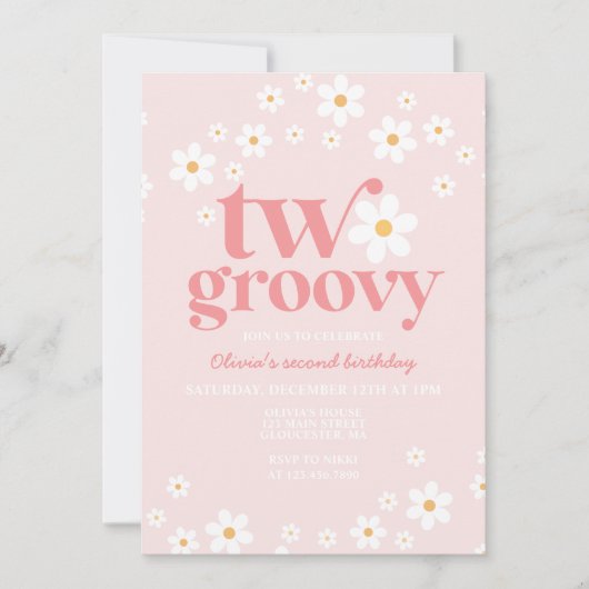 Retro Two Groovy daisy boho florale tweede verjaar Kaart (Voorkant)