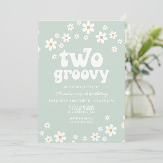 Retro Two Groovy daisy boho florale tweede verjaar Kaart (Staand voorkant)