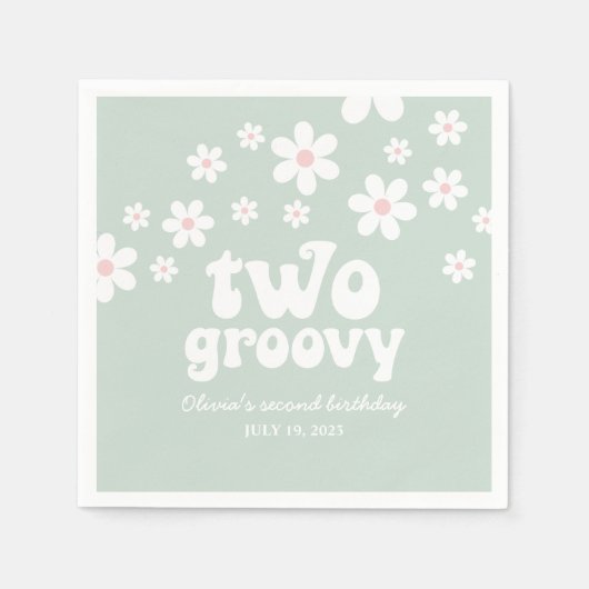 Retro Two Groovy daisy boho florale tweede verjaar Servet (Voorkant)
