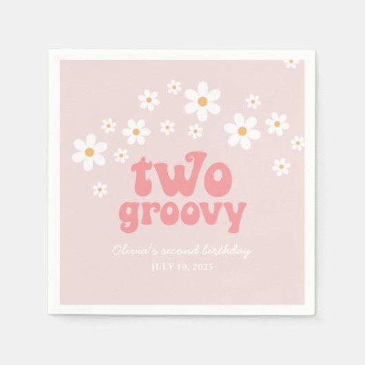 Retro Two Groovy daisy boho florale tweede verjaar Servet (Voorkant)