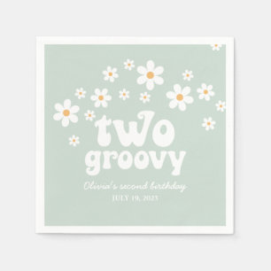 Retro Two Groovy daisy boho florale tweede verjaar Servet