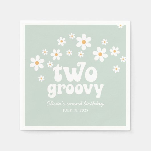 Retro Two Groovy daisy boho florale tweede verjaar Servet (Voorkant)