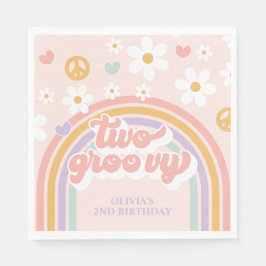 Retro Two Groovy Girl Regenboog 2de Verjaardag Servet