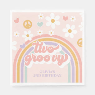 Retro Two Groovy Girl Regenboog 2de Verjaardag Servet
