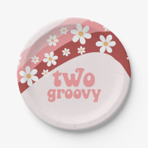 Retro Two Groovy madelief boho bloem 2de verjaarda Papieren Bordje