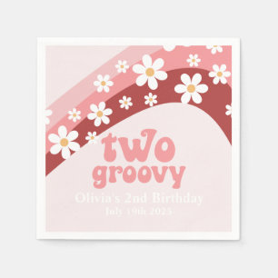 Retro Two Groovy madeliefje boho bloem 2de verjaar Servet