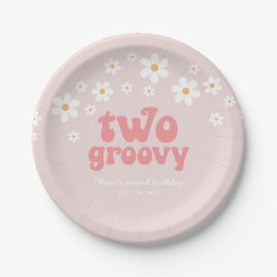 Retro Two Groovy madeliefje boho bloemige tweede v Papieren Bordje