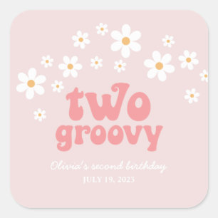 Retro Two Groovy madeliefje boho bloemige tweede v Vierkante Sticker