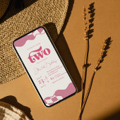 Retro Two Groovy Pink Checkered 2nd Birthday Kaart