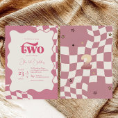 Retro Two Groovy Pink Checkered 2nd Birthday Kaart